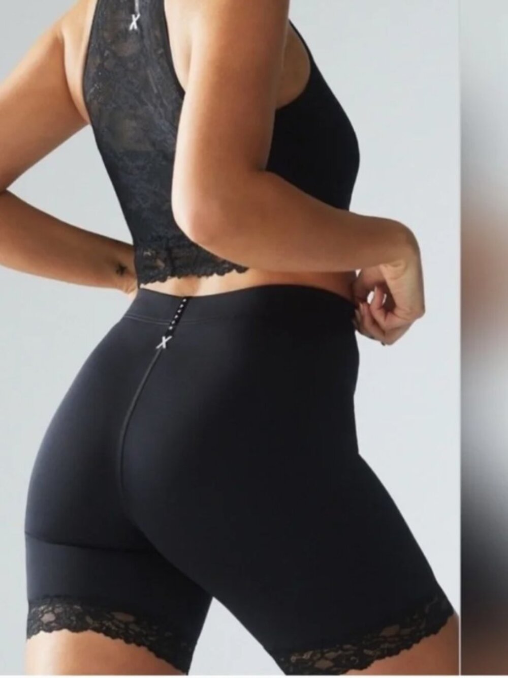 Savage X Fenty Black Lace-Trim High-Rise Bike Shorts